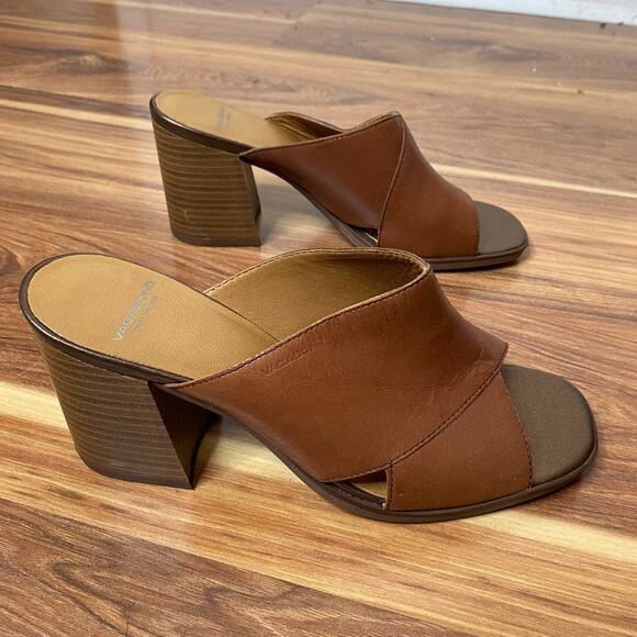 VAGABOND Brown Leather Cross Strap Block Heel Slide Sandals Size 9 - Picture 5 of 10